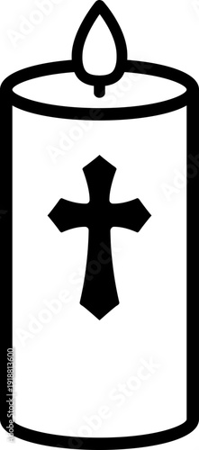 Easter Cross Candle Line Art Illustration.
Burning Religious Candle Outline Icon.
Lit Cross Candle Bold Outline Vector Clipart.
Transparent background. svg.
