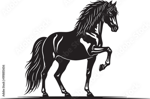 Black Stallion Vector Silhouette - Elegant Horse Standing with Raised Leg Isolated on - stock vector.