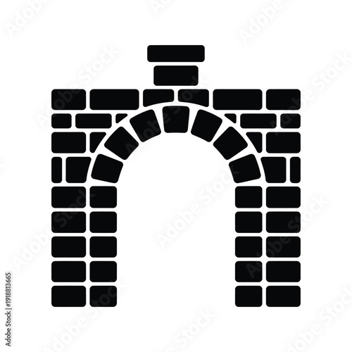 Simple black and white illustration of a brick archway or castle gate