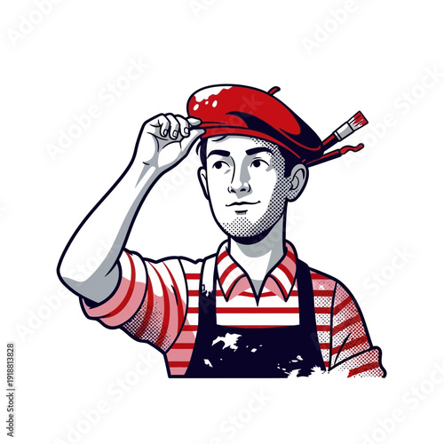 Artist in beret with paint brushes, creative concept