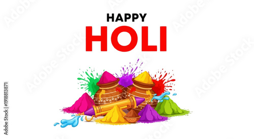 Vibrant Holi Celebration with Colorful Powders and Drums in Joyful Atmosphere