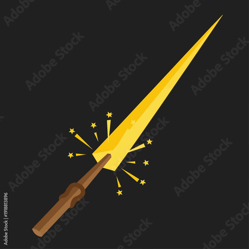Golden sword with brown handle and shining effect.