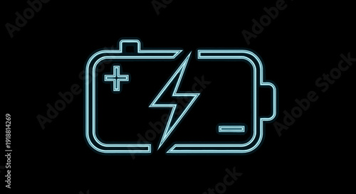 neon battery icon with low charge