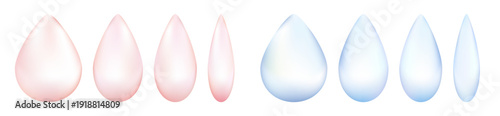 滴型の水のイメージイラストレーションセット。ピンクと青色の2色。白背景にベクターイラスト。