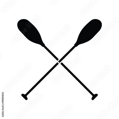 Two black paddles crossed a simple graphic representation of boating equipment