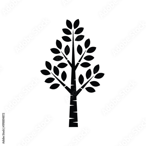 Simple black silhouette of a leafy tree with a defined trunk and branches