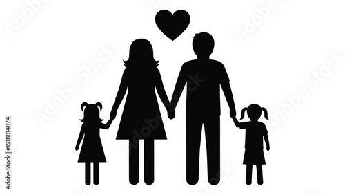A heartwarming illustration of a family with two parents and two children. isolated on white background, Vector