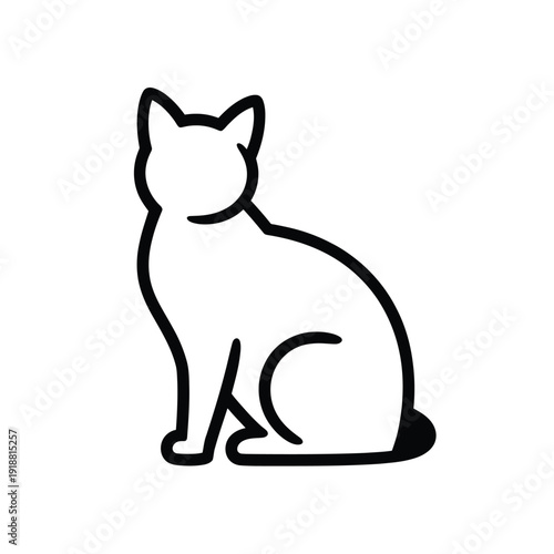 Simple black outline of a seated cat with a curled tail shown in profile