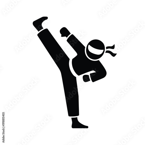 A black silhouette of a ninja performing a high kick action
