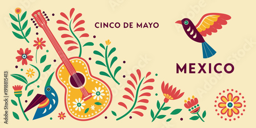 Gemini said

Hand drawn floral vector illustration featuring an abstract colorful pattern with guitar music elements and nature shapes for a happy summer celebration poster design