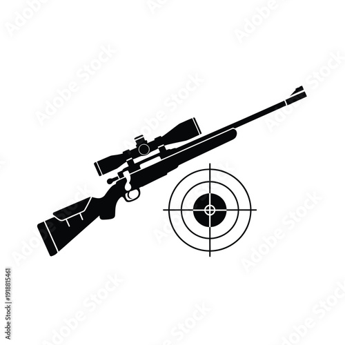 A black silhouette of a sniper rifle positioned above a target