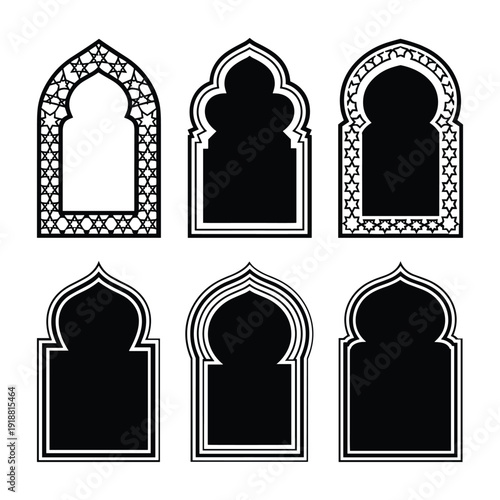 Six unique window designs featuring intricate patterns and shapes. isolated on white background, Vector