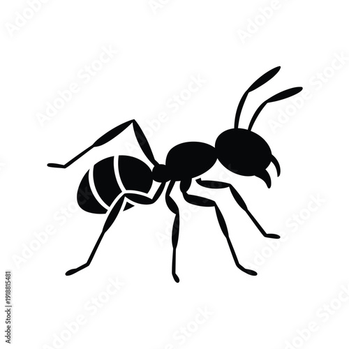 A stylized black silhouette of an ant showcasing its segmented body