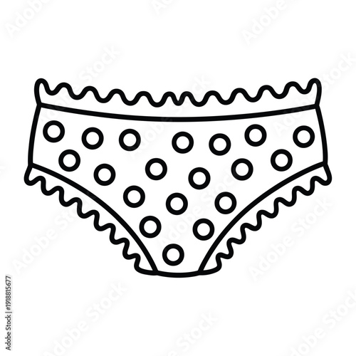 Simple line drawing depicting a pair of polka dot women s briefs