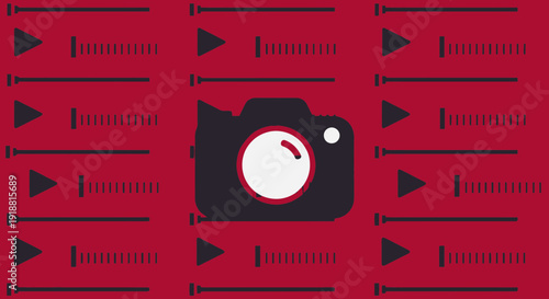 camera icon on red background with play buttons