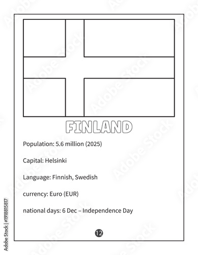 Finland National Flag and Country Information Fact Sheet for Students