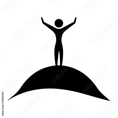 Victory Pose Silhouette on Mountain – Inspirational Graphic.