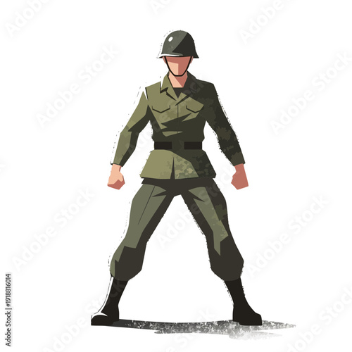 Cartoon Soldier Standing Ready