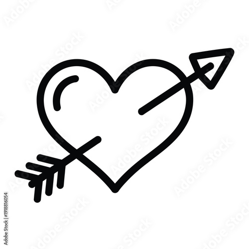 A simple black and white illustration of a heart pierced by an arrow