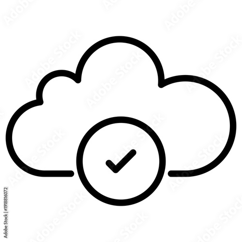 Icon featuring a cloud with a checkmark symbol inside a circle representing verified security and protected cloud data
