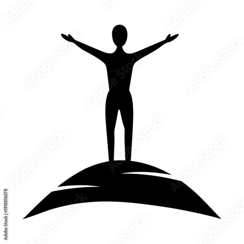 Freedom Pose Silhouette on Hill Minimal Lifestyle Vector on White Background.