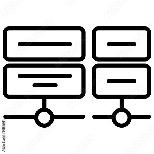 Line graphic showing multiple server racks interconnected representing local or wide area network server infrastructure
