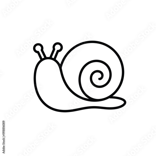 Simple black and white line drawing of a snail with visible antennae