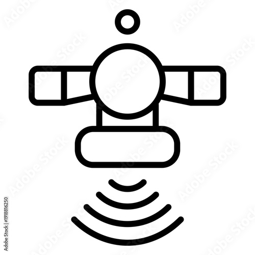 Line icon showing a satellite orbiting earth and broadcasting signals for positioning
