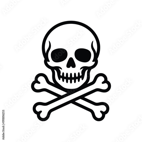 A simple black and white illustration of a skull and crossbones symbol