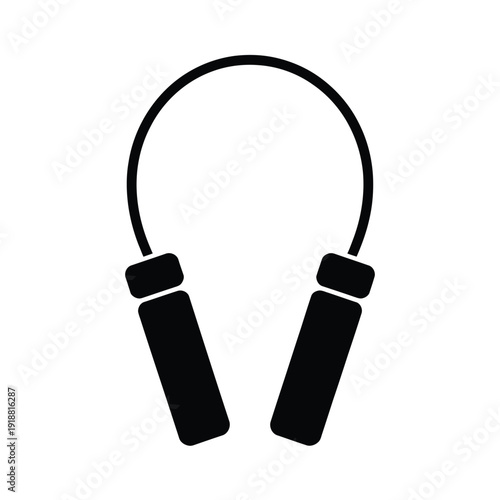 Simple black silhouette of a jumping rope with handles presented on white