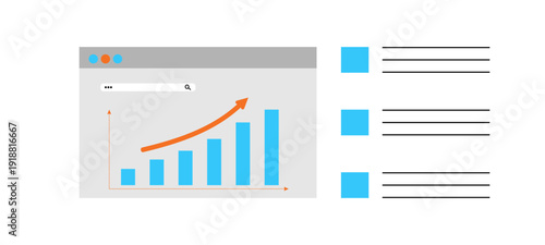 Business Growth Analytics Dashboard with Rising Chart and Statistics Vector Illustration. Marketing Strategy and Advertising Analysis for Digital Business Growth Concept. 