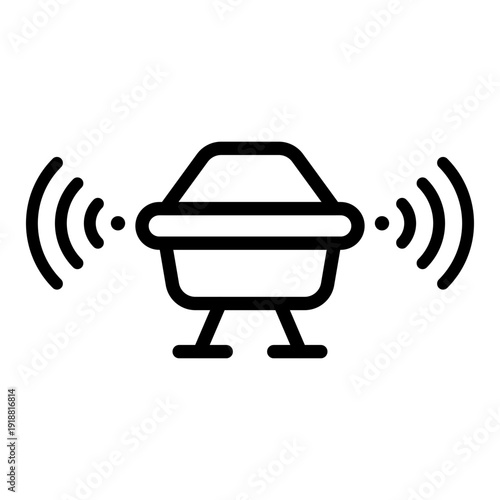 Line icon of a motion sensor device emitting detection waves for security and automation