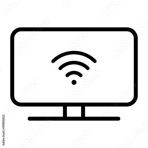Line icon of a smart television screen with wifi signal for streaming and connected media