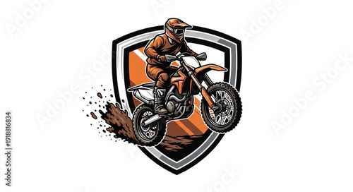 Motocross Rider Dirt Bike Shield Logo.