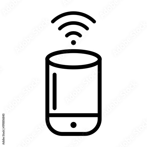 Line icon of a smart speaker with voice assistant and wireless connectivity for audio control