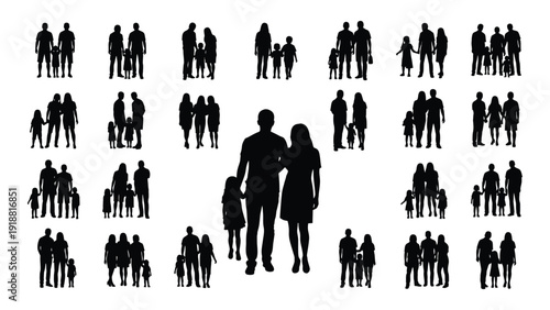 Diverse silhouettes of people engaged in various activities and interactions. isolated on white background, Vector