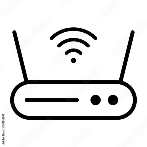 Line icon of a wireless router with antennas providing internet connectivity for home devices