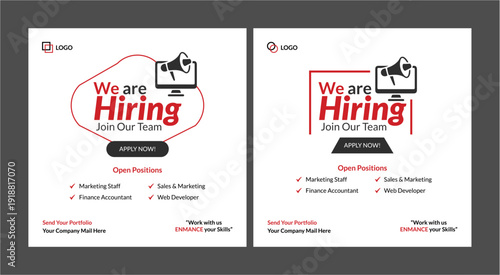 Clean and simple employee hiring social media post banner template