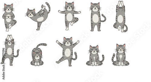 Funny Cat Yoga Illustration Set in Minimal Flat Vector Style