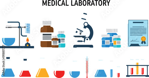Medical Laboratory Vector Illustration Set with Microscope, Test Tubes, Flasks, Research Equipment and Scientific Analysis Elements for Healthcare Design