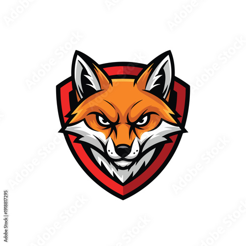 Aggressive Fox Head Mascot with Fierce Expression on a Shield Emblem Vector Illustration