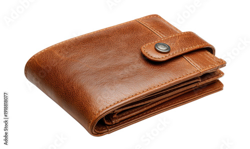 Brown Leather Wallet Closed With Metal Button Clasp On Dark Background, Isolated, Png Transparent Background