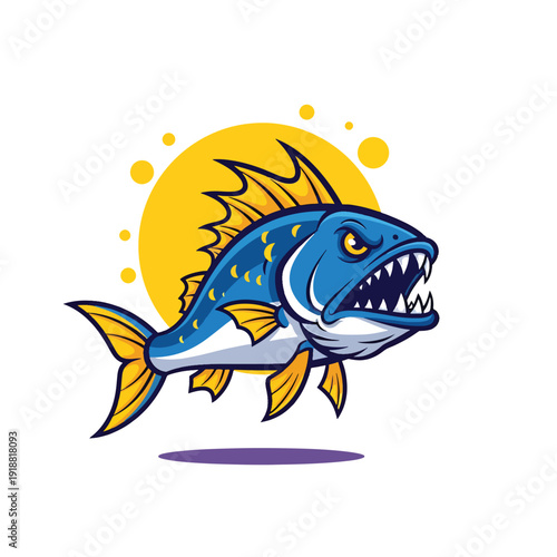 Dynamic Illustration of an Aggressive Deep-Sea Predator Fish with Sharp Teeth