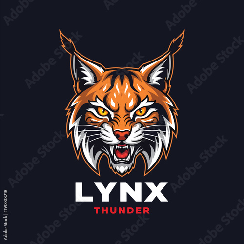 Dynamic vector illustration of a fierce lynx head mascot roaring aggressively, ideal for gaming or sports branding.