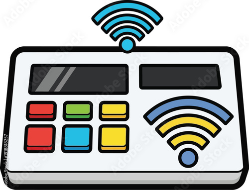 Wireless device control panel with buttons and signal indicators in a modern interface design