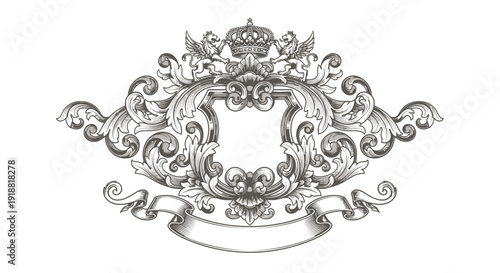 ornate frame with crown and banner