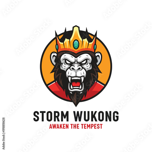 Aggressive Primate Mascot Illustration with Crown Roaring Fiercely in Graphic Style