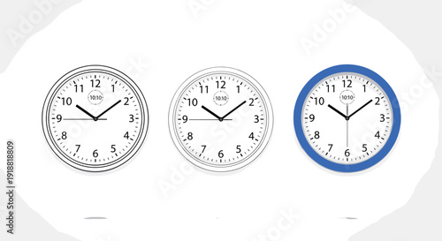 Wall Clock Vector Illustration Set with Classic Analog Clocks Showing Different Time Zones for Office, Home and Global Time Management Design