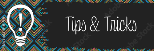 Tips And Tricks Bulb Dark Colorful Scribble Lines Squares Texture Horizontal Text 