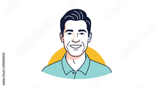 Friendly portrait of a middle aged man with a warm smile and dark hair against a simple yellow circular background.